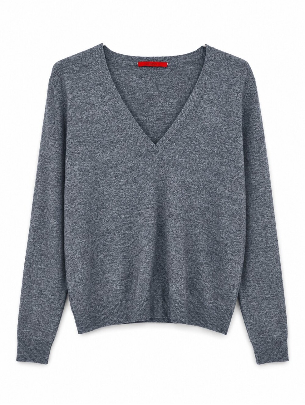 Suko Jeans Blue Heathered Knit Deep V-Neck Long Sleeve Pullover Sweater